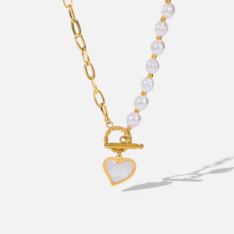 Golden Elegance Pearl Heart Necklace