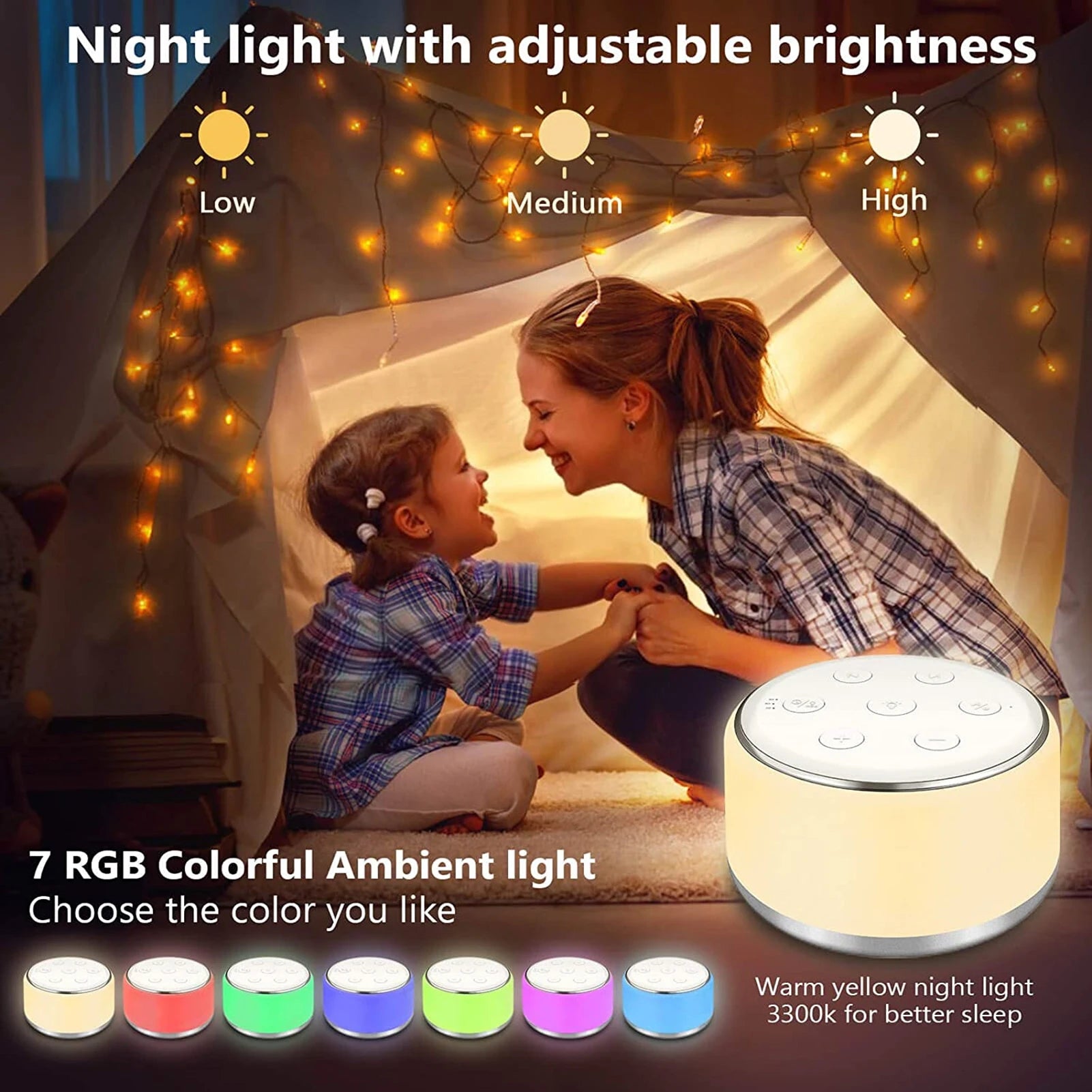 Travel White Noise Machine (7 Night Light Colors & 34 Soothing Sounds)