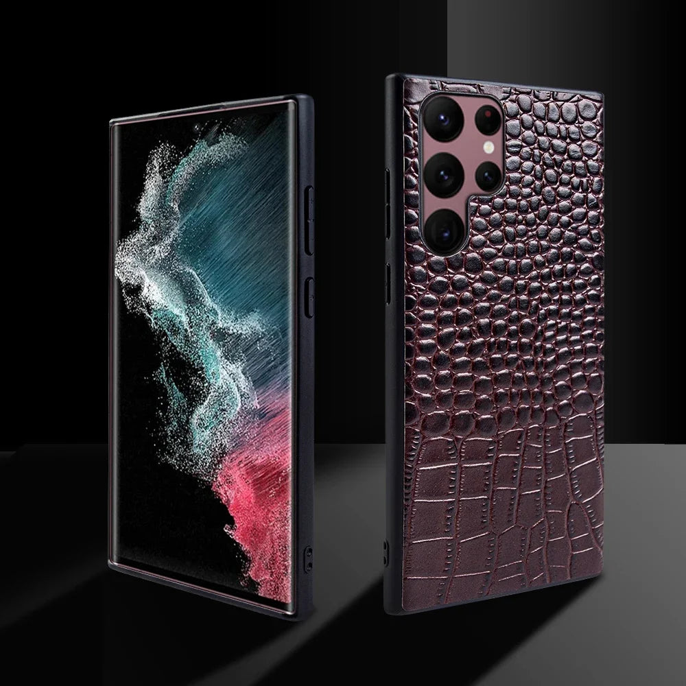Crocodile Embossed Genuine Leather Covers for Samsung