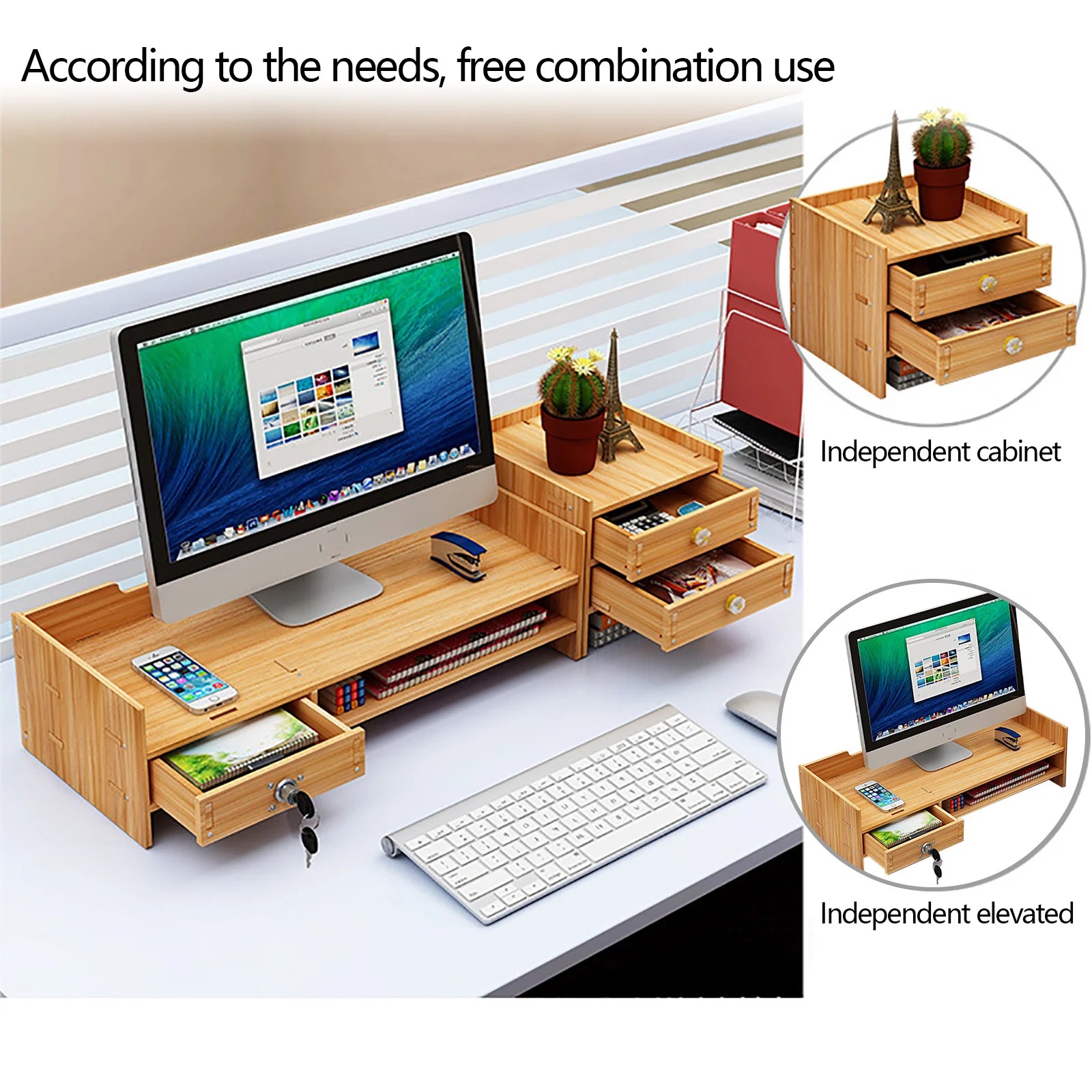 Wooden Desk Organizer with Lockable Drawers