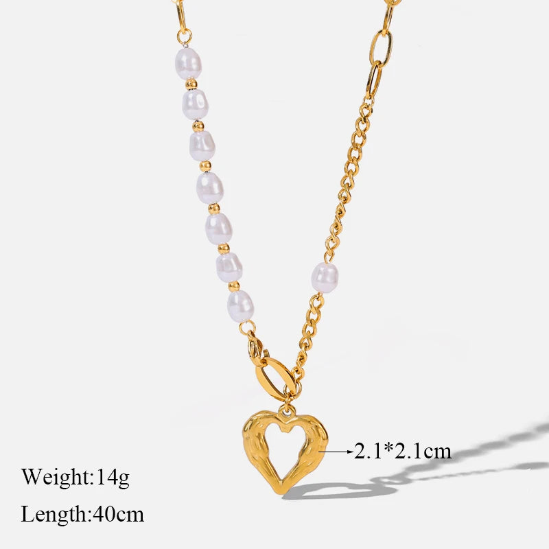 Golden Elegance Pearl Heart Necklace