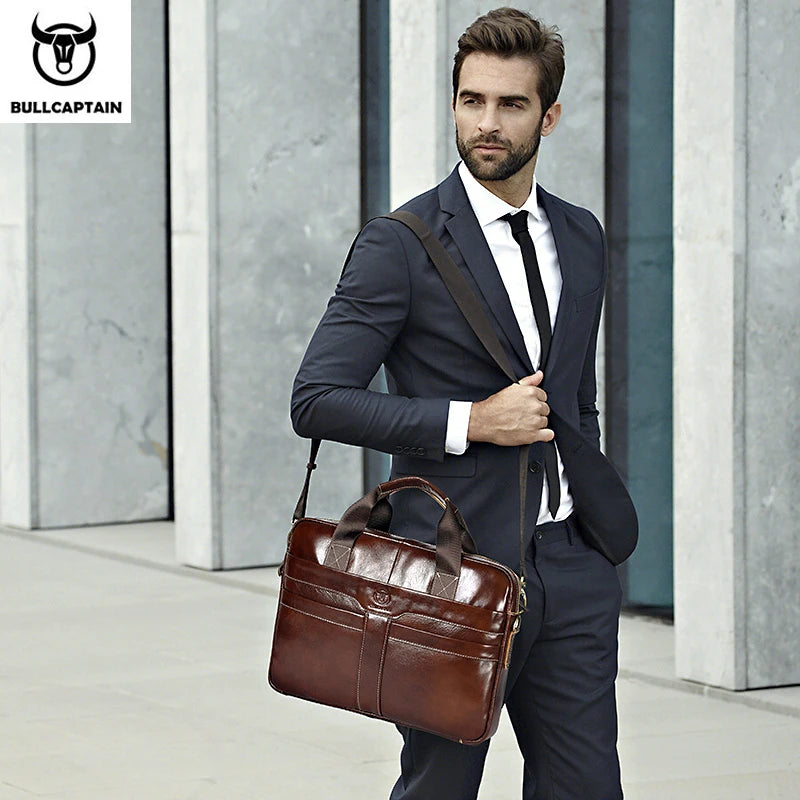 BULLCAPTAIN Leather Laptop Bag