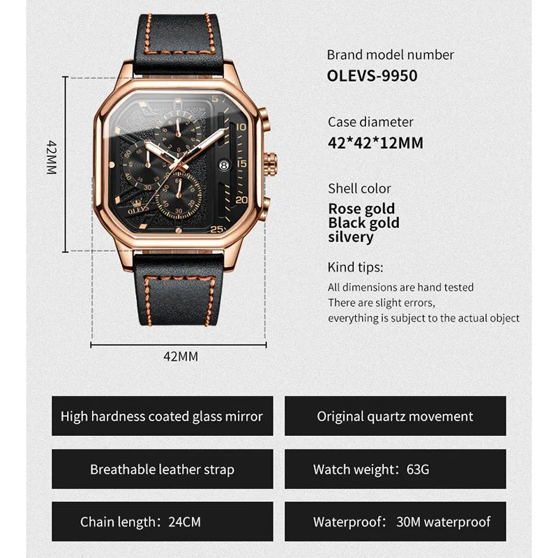 OLEVS Square Quartz Luxury Business Watch Collection