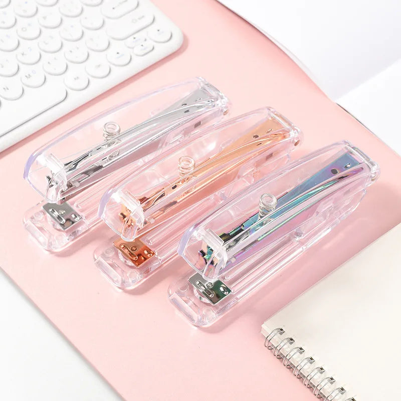 Transparent Rose Gold Stapler, Staple Remover, Staples, and Hole Punch