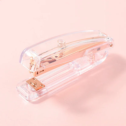 Transparent Rose Gold Stapler, Staple Remover, Staples, and Hole Punch