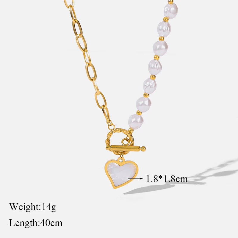 Golden Elegance Pearl Heart Necklace