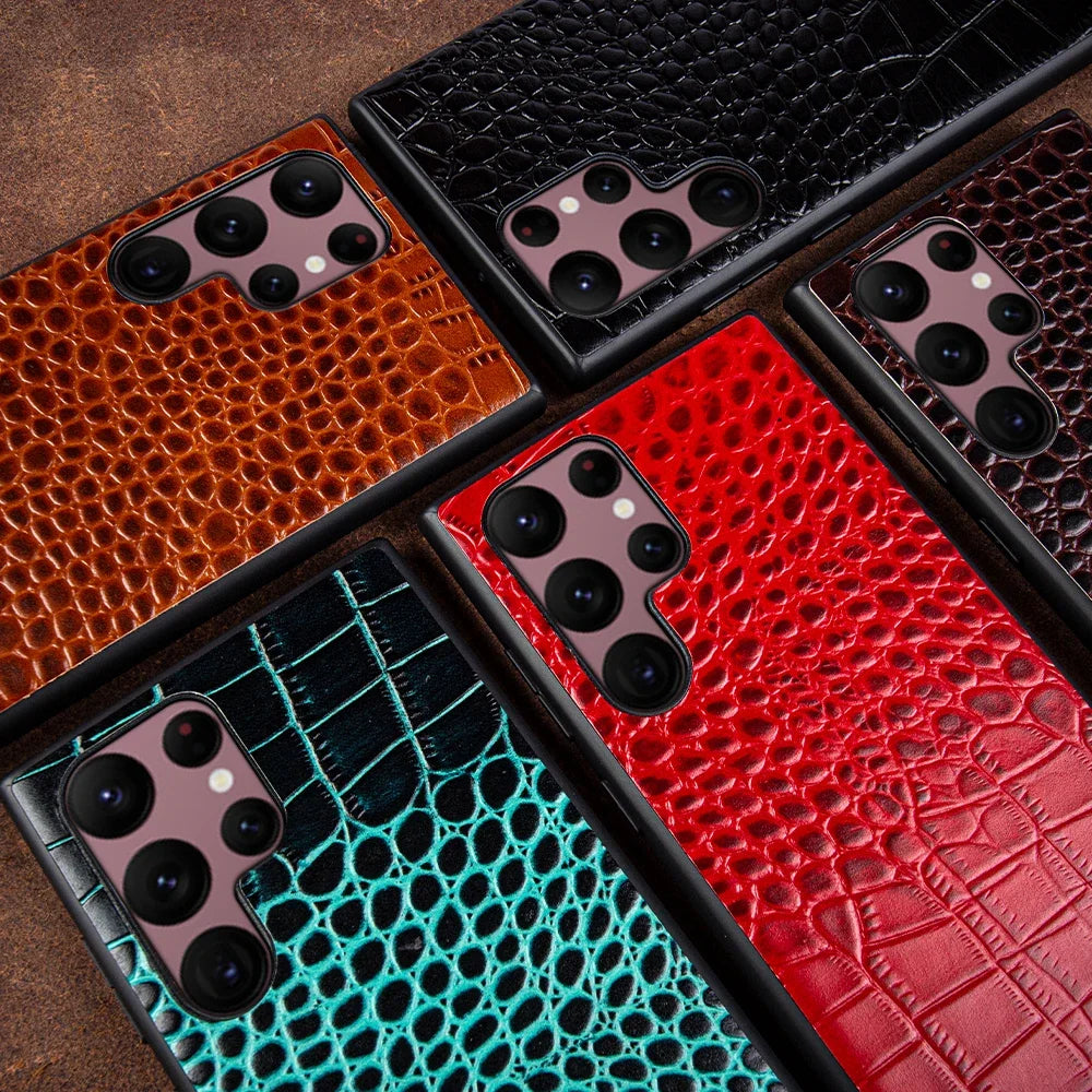 Crocodile Embossed Genuine Leather Covers for Samsung