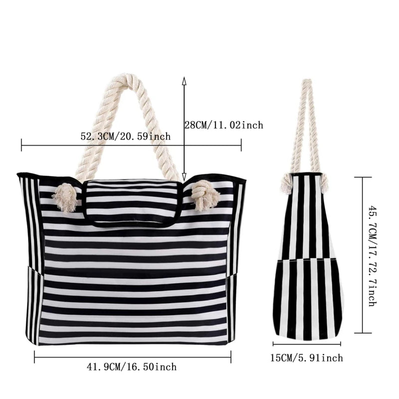 Oversized Casual Striped Canvas Beach Bag