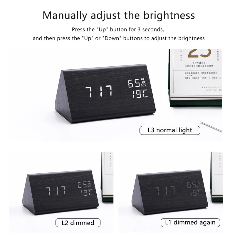 LED Antique Digital Wooden Desk Clock