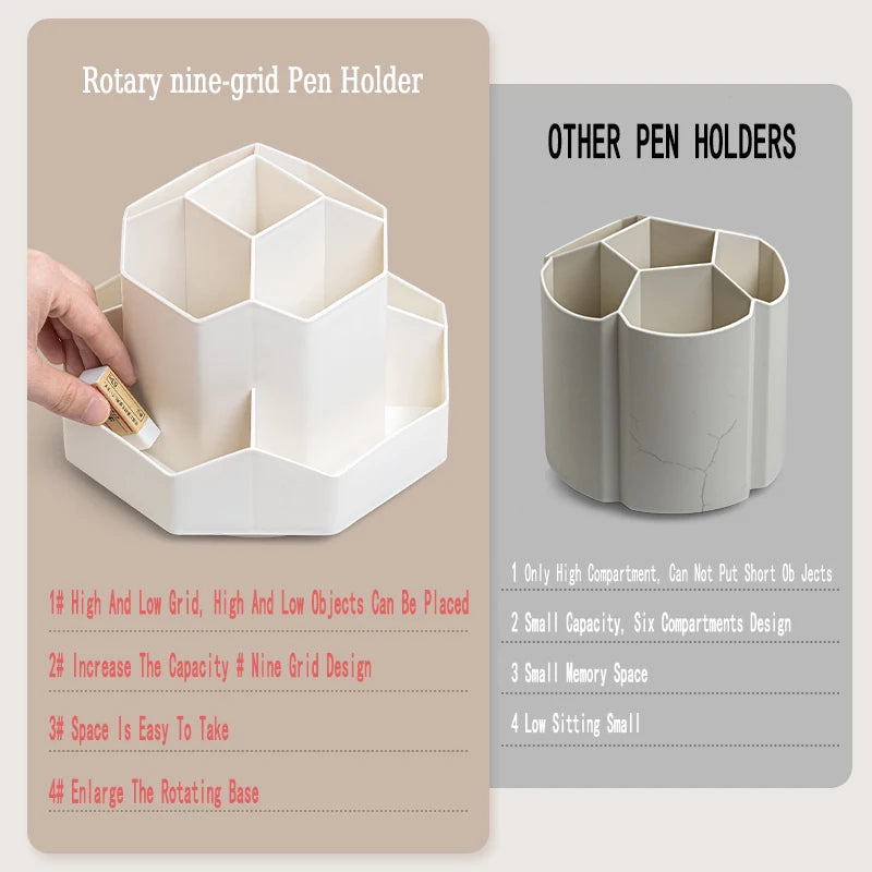 360° Rotating Pen Organizer  9-Grid and 3- Grid Options