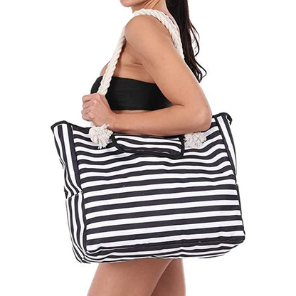 Oversized Casual Striped Canvas Beach Bag