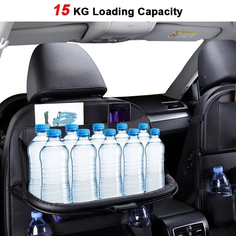 All In One Car Seat Back Organizer with Foldable Table Tray