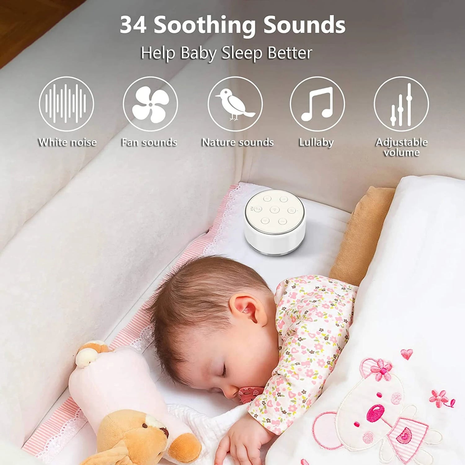 Travel White Noise Machine (7 Night Light Colors &amp; 34 Soothing Sounds)