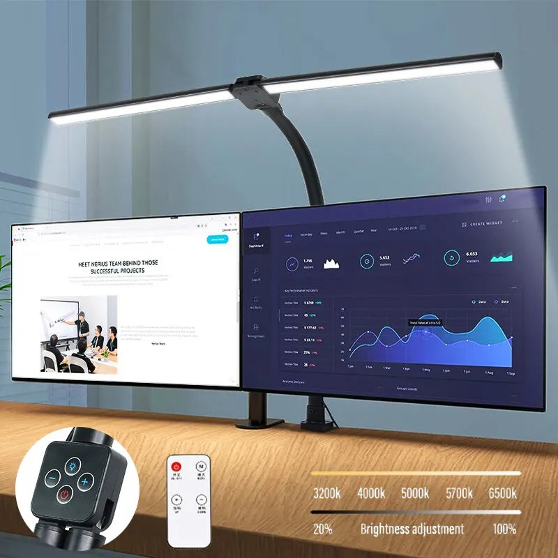 Double Head Dimmable LED Clip on Desk Lamp with Remote Control