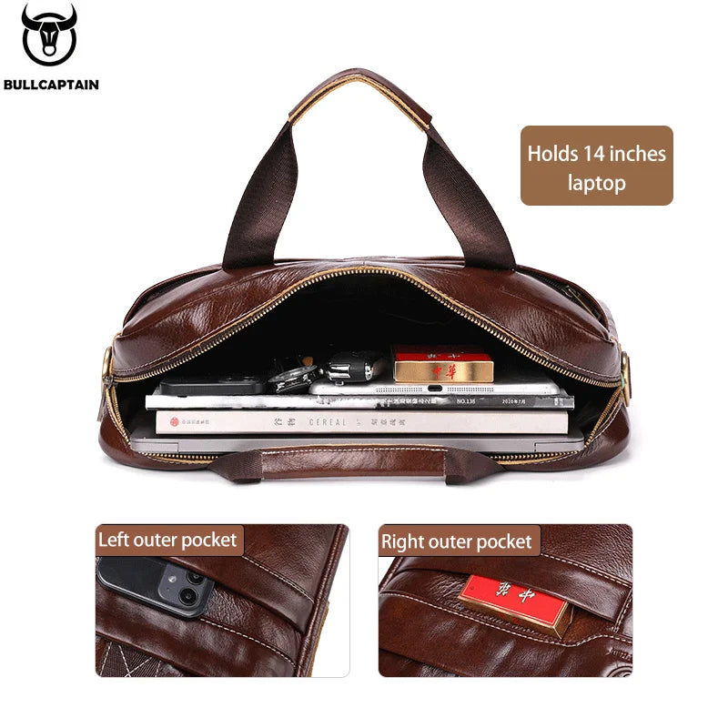 BULLCAPTAIN Leather Laptop Bag