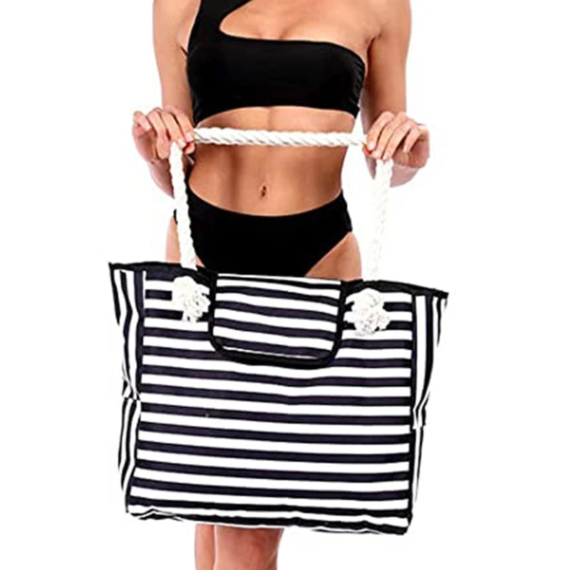 Oversized Casual Striped Canvas Beach Bag