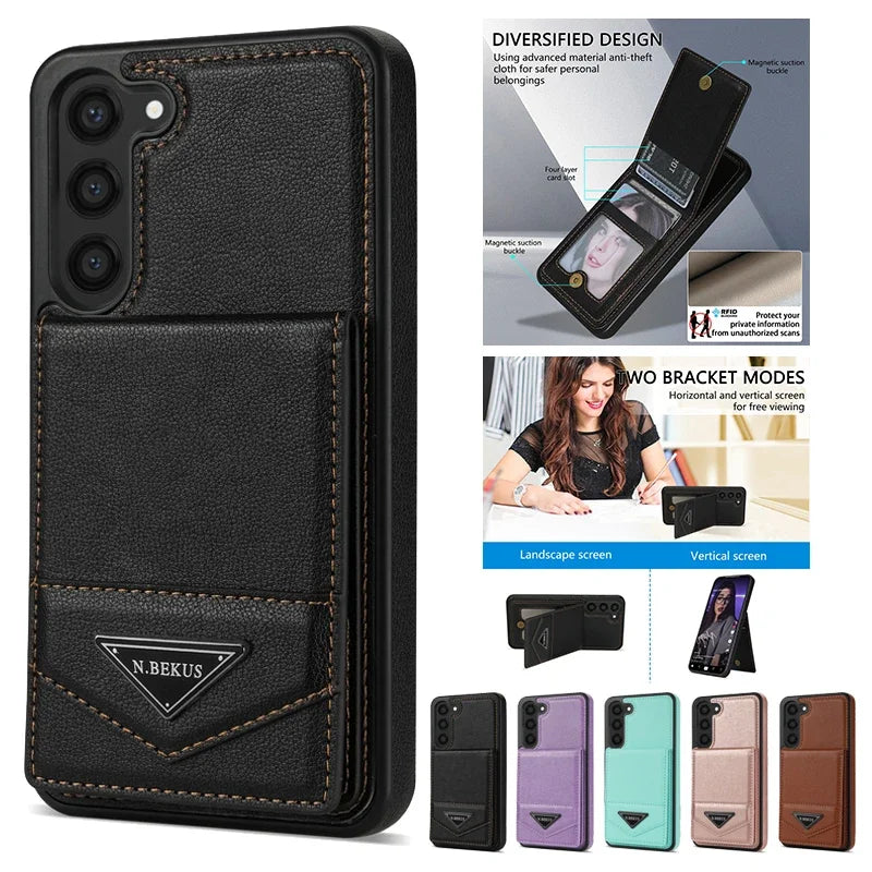 Anti-theft  Flip Leather Wallet Case For Samsung