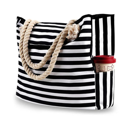 Oversized Casual Striped Canvas Beach Bag