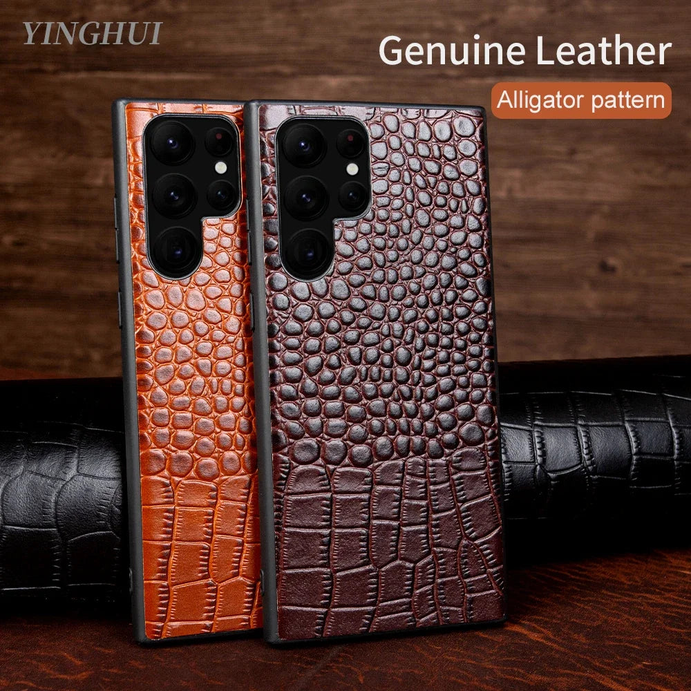 Crocodile Embossed Genuine Leather Covers for Samsung