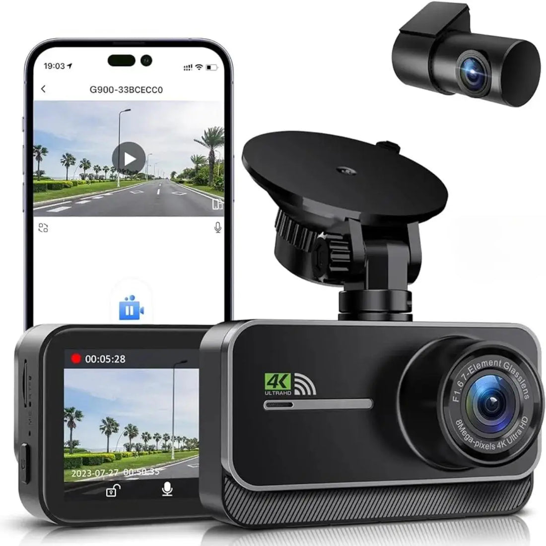 4K WIFI Dash Camera with Front and Rear Camera
